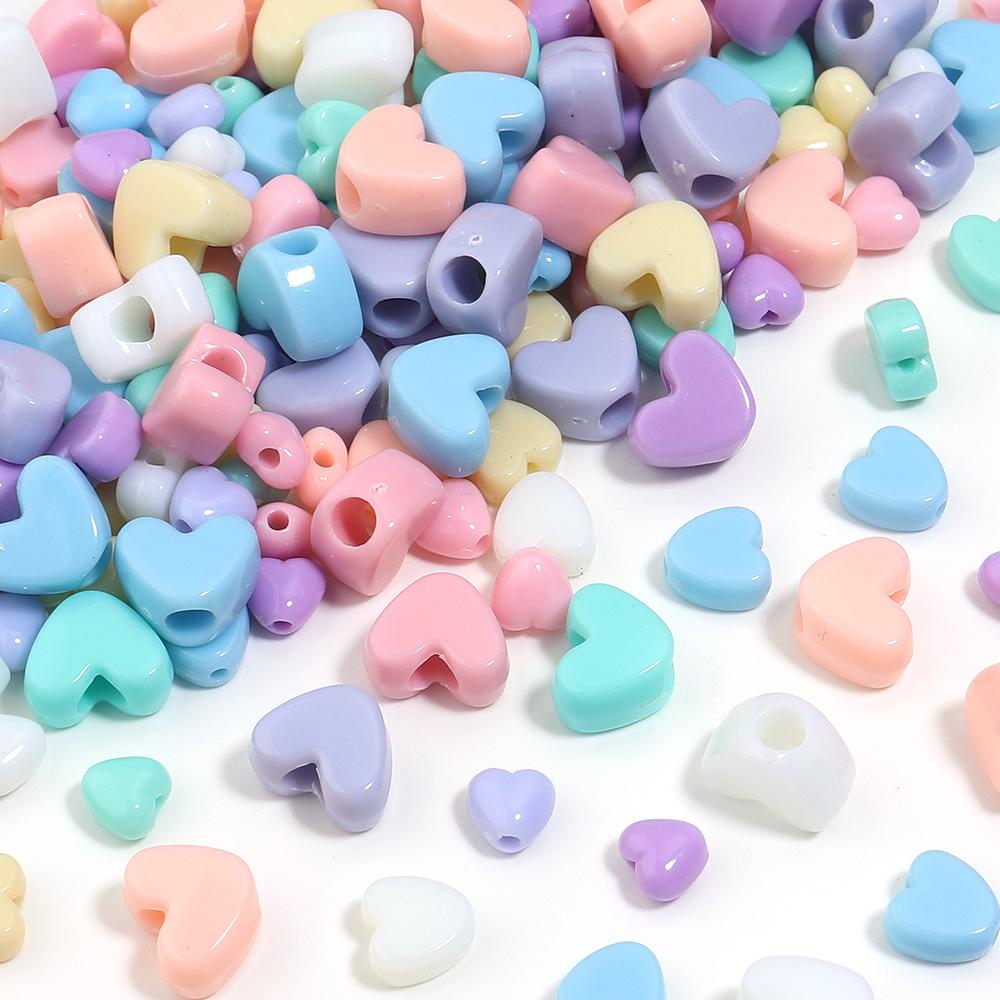 100pcs/lot Mixed Color Heart Shaped Beads Big Hole Loose Spacer Acrylic Beads For DIY Charms Bracelet Necklace Jewelry Wholesale