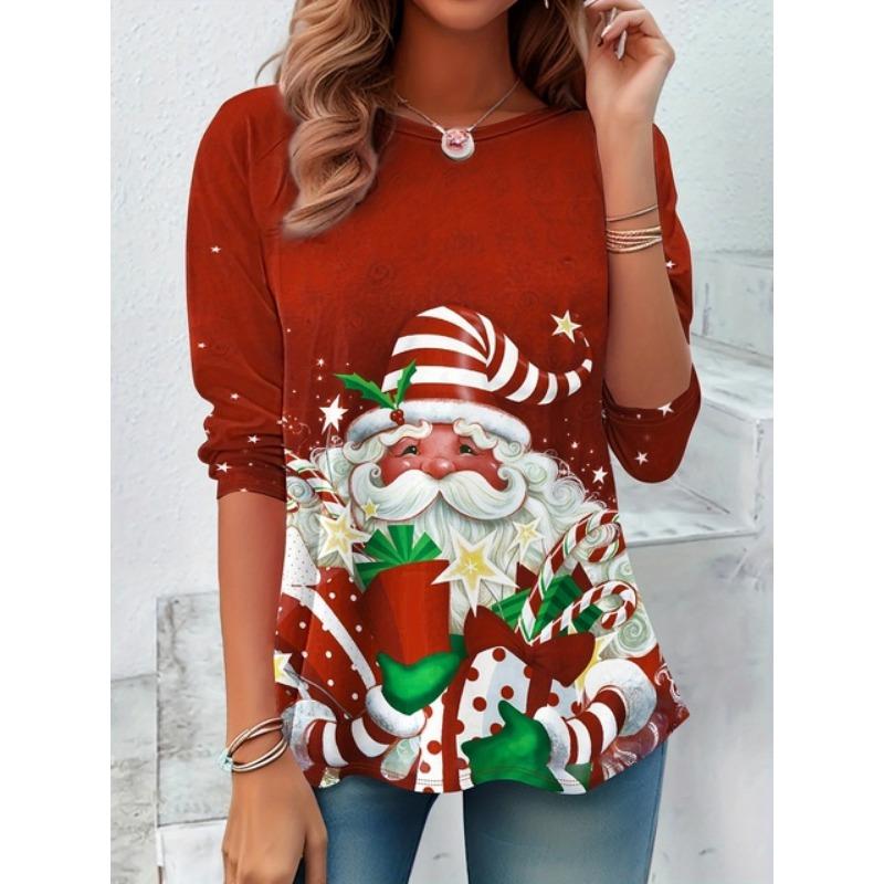 

3D-печать Рождественский снеговик Круглый вырез футболки с длинным рукавом Модная женская одежда Повседневная одежда Y2K Женская одежда Харадзюку 6XL