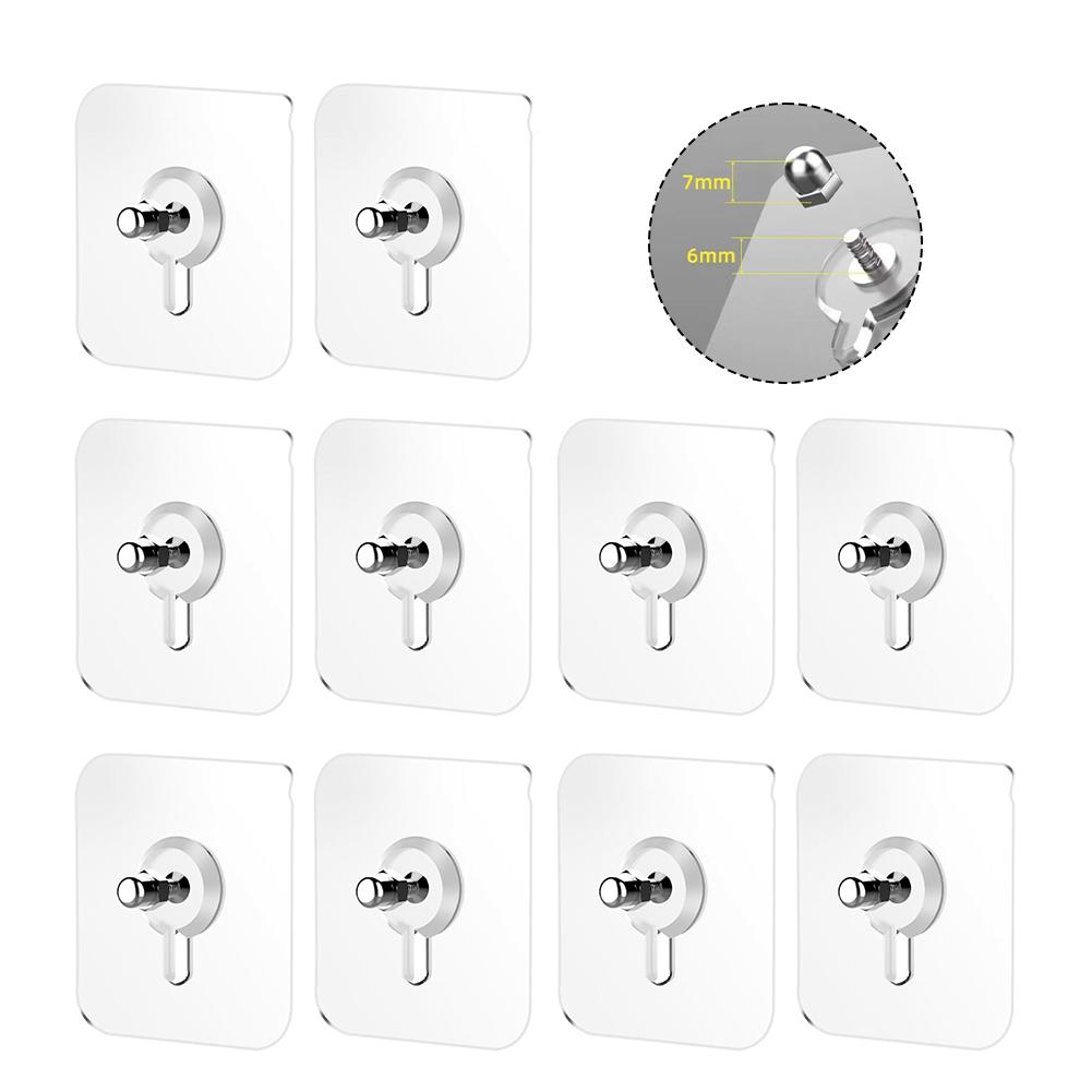 10Pcs Seamless Self Adhesive Hanging Nail Screw Stickers Punch-free Wall Hook Transparent Wall Screw Hooks For Bathroom Kit O6X7
