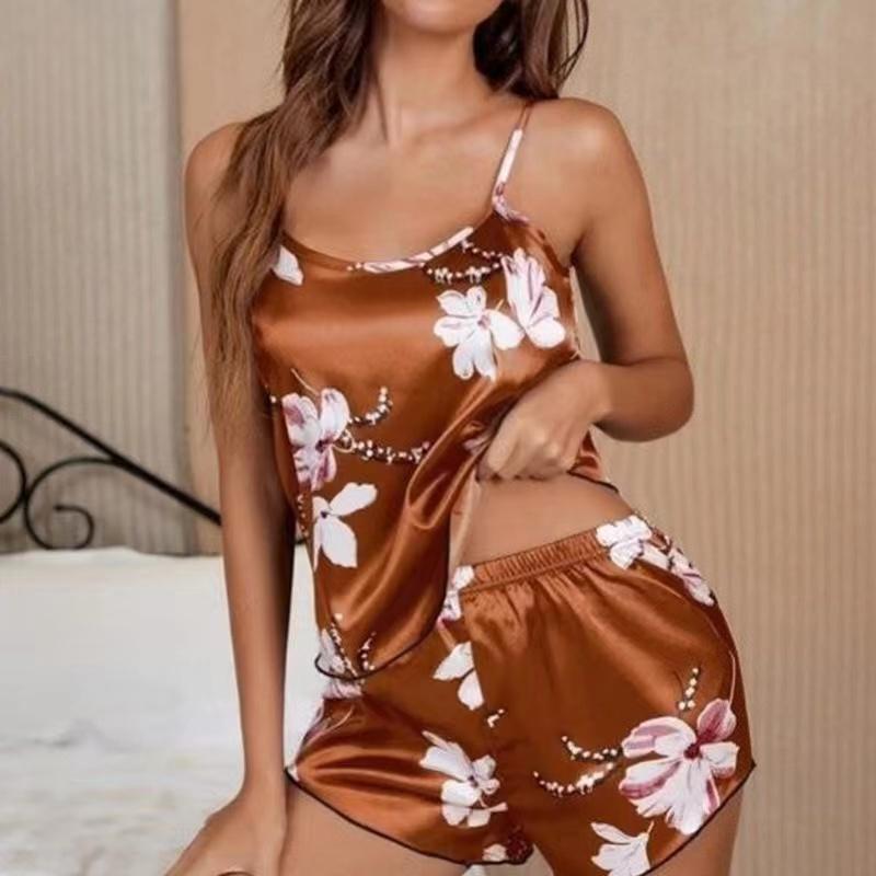 Women Nightwear Home Clothes Sexy Black Floral Printing Nightdress Sleepwear Nightshirts Silk Sleepshirts Nightgowns For Woman