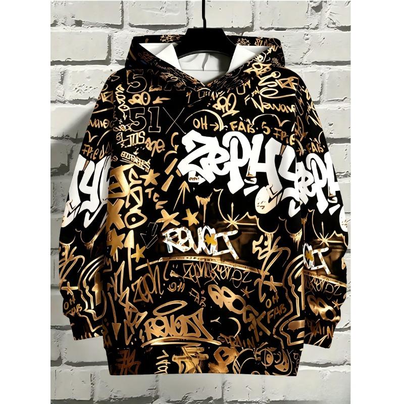 Felpa con cappuccio da uomo autunnale europea e americana con stampa graffiti di lettere gotiche, morbida e confortevole, top da esterno per la strada