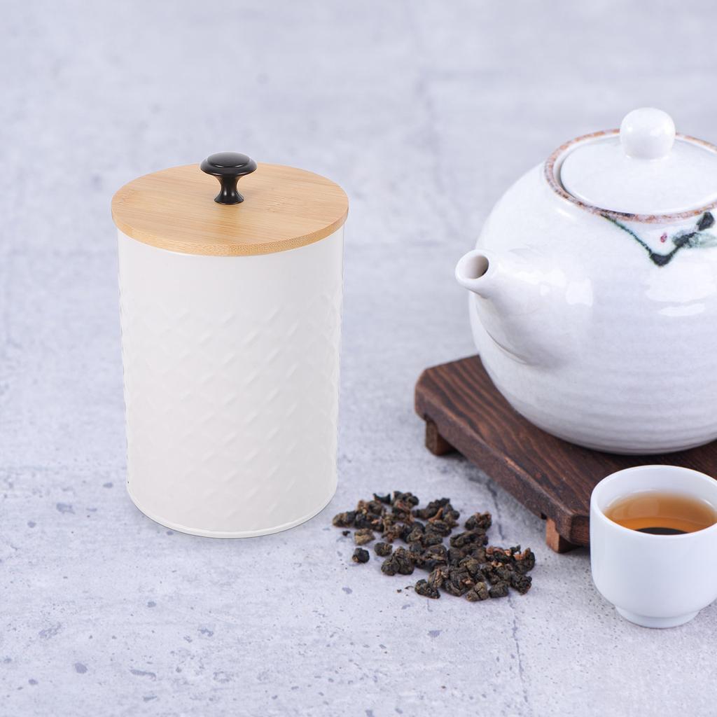 Metal Kitchen Canister with Airtight Bamboo Lid for Coffee Beans Tea Sugar Grains Spices Countertop Storage Freshness Keeper
