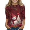 Christmas Day Print Tops For Youth Girls 4-11 Years Round Neck 3/4 Sleeves T-Shirts Trendy Tops Outfit Tees
