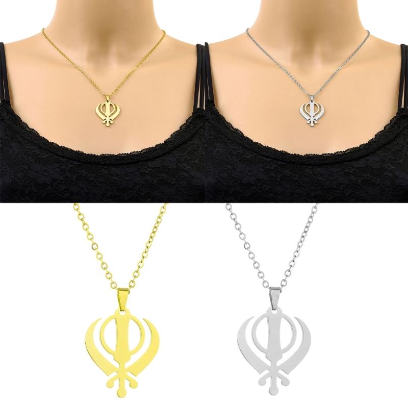 India Sikhism Necklace Religious Symbol Clavicle Chain Cultural Symbol Pendant Neckchain Unisex Religious Metal Jewelry