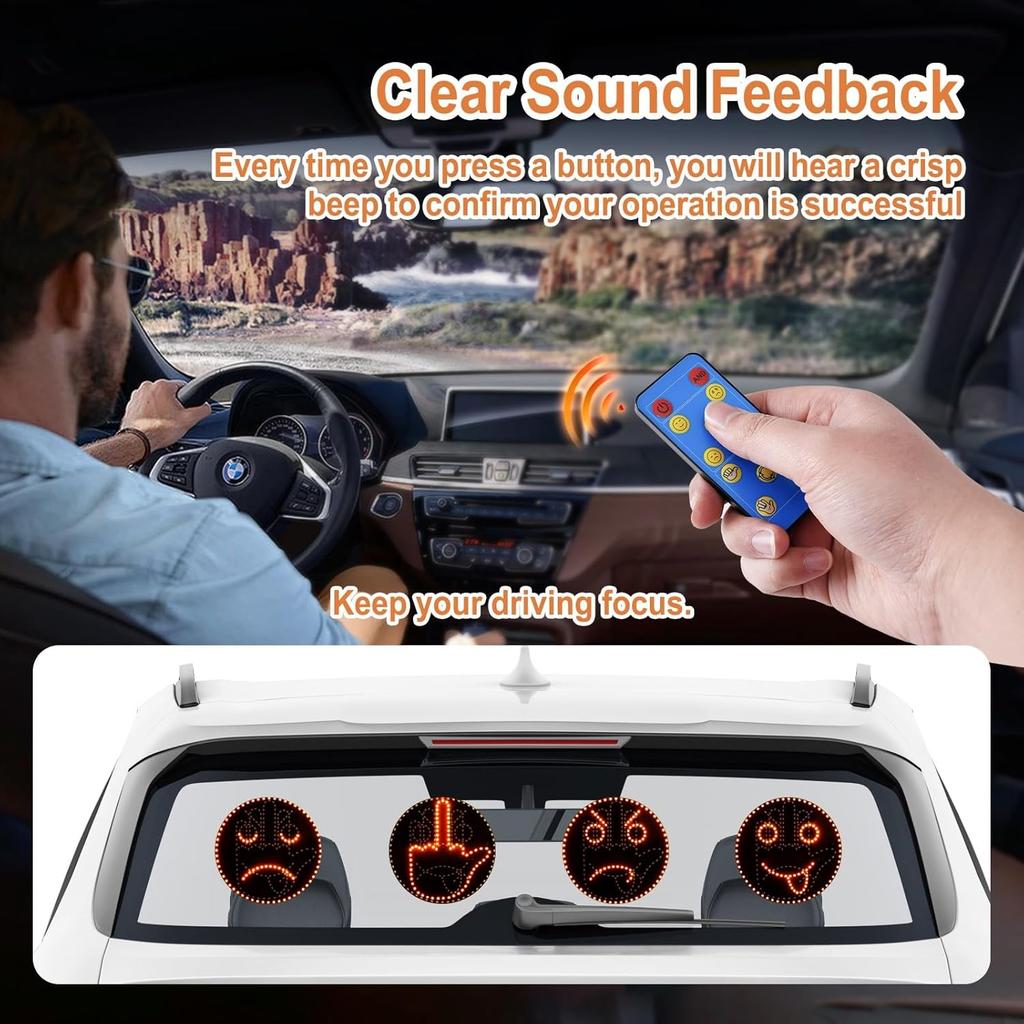 4 Emojis And 4 Gestures Middle Finger Car Light With Remote, Road Rage LED Sign For Car, Ideal Gifted Car Accessories, Fun Car Gadgets For Men And