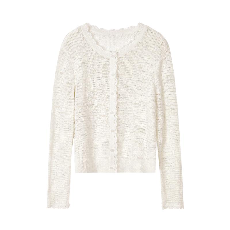 Langzi Round Neck French Lace Knit Cardigan M