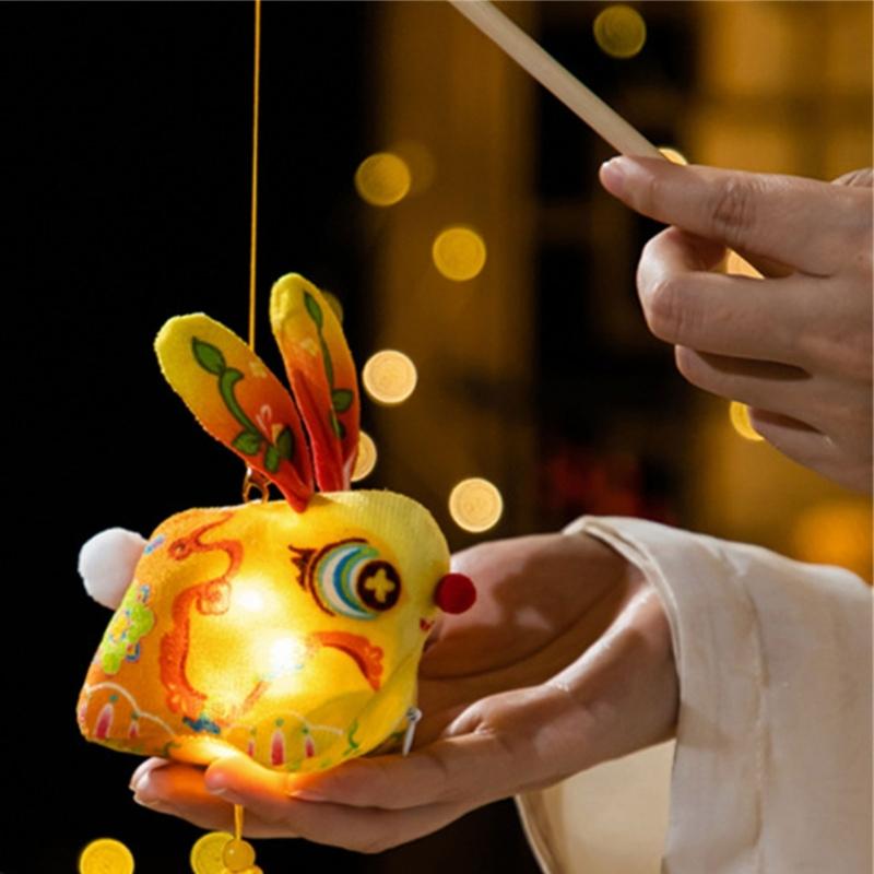 Handmade Fabric Rabbit Lamp Making Supplies Traditional Style Design With Glowing LED For Party Decoration