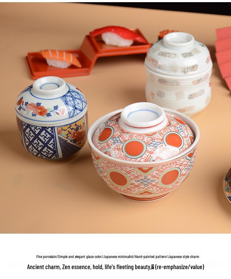 Gaiwan en Céramique Japonaise Bain-Marie Soupe & Dessert Bol avec Couvercle & Assiette Ensemble