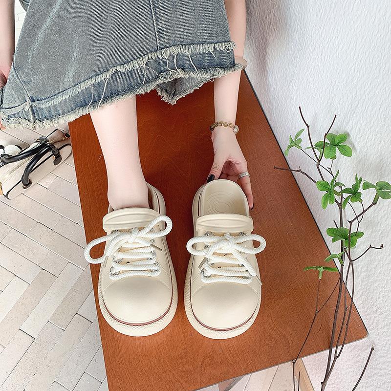 

Fashion Women Slippers Platform Fashion Lace-up Clogs Soft EVA Summer Women Shoes Thick Sole Girls Indoor Street Slides Slip-on Sandals 35-36 бежевый