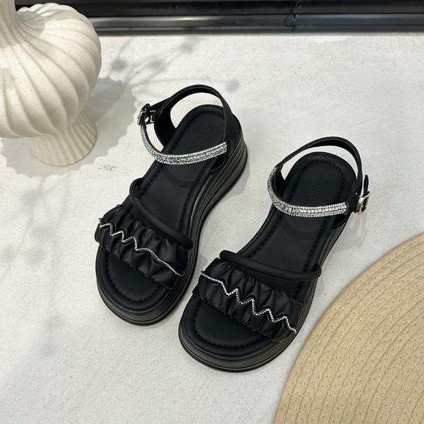 

Fashion Rhinestone Sandals Retro Woman Shoes All-Match Clogs With Heel 2025 Summer Original Thick New Comfort Gladiator Girls Beach Scan 35
