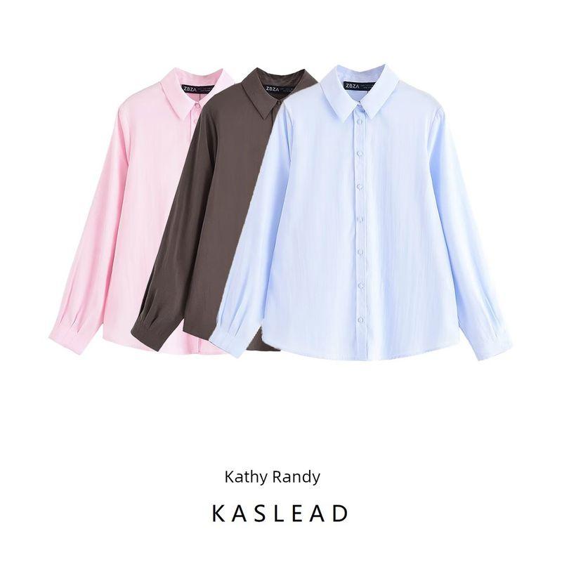Kaslead New Women clothes Western Style Fashion Simple Solid Long sleeve Drape Shirts 2157222