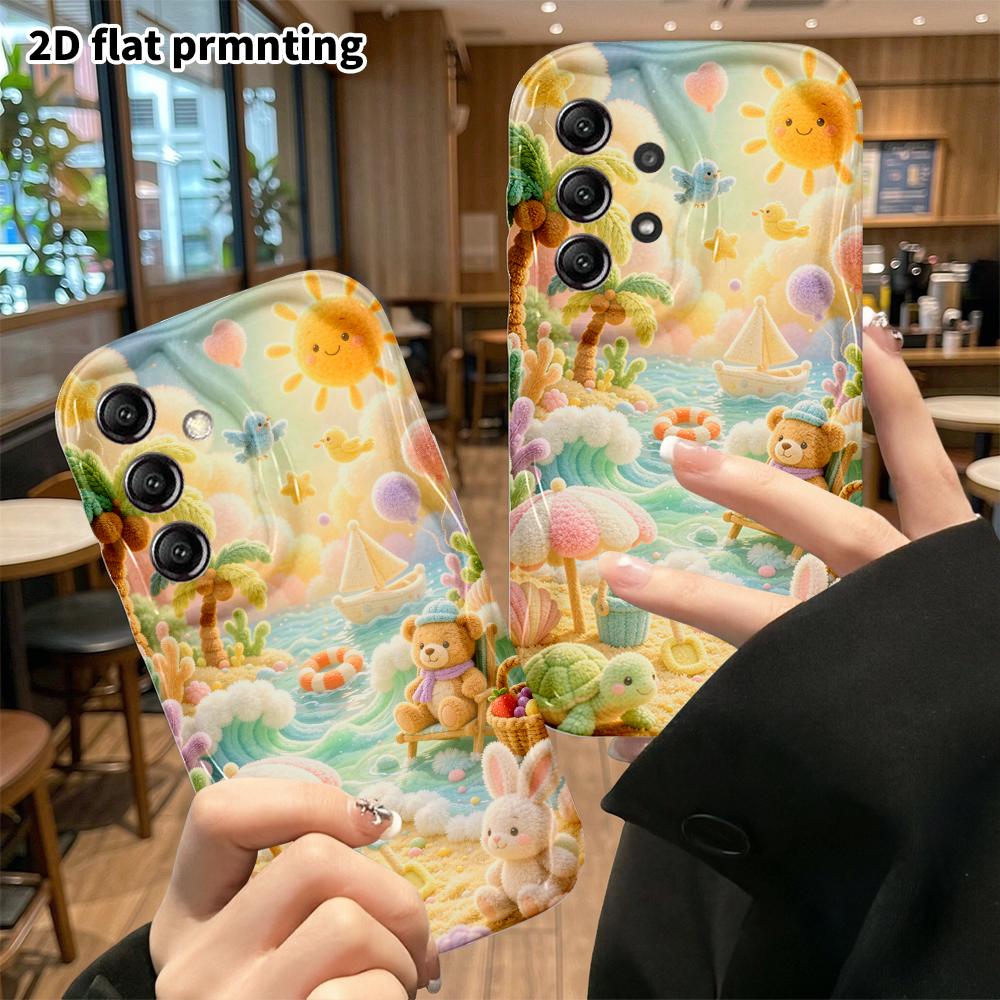 Phone Case: 2D Flat, Suitable for Samsung Galaxy A34 A35 M05 M06 S20 S22 S21 FE Plus 5G Protective Case, Cute Bear Beach Vacation, Perfect Christmas a