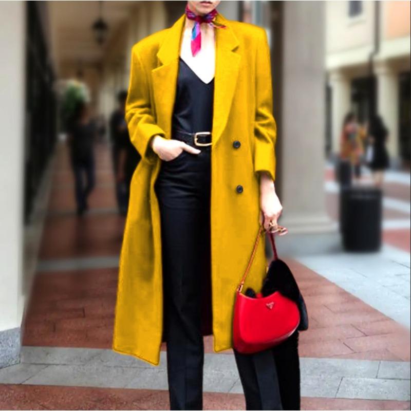 

Новое осенне-зимнее шерстяное женское пальто Nizi тренч повседневный длинный S жёлтый