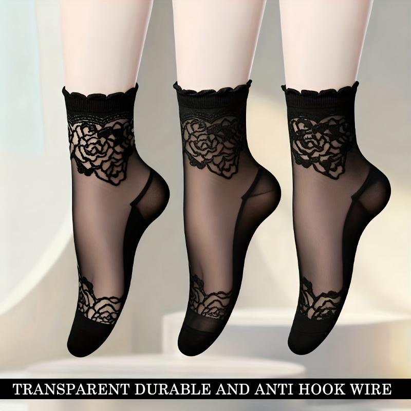 3 пары тонких прозрачных кружевных носков для женщин, удобные, дышащие и нескользящие носки-лодочки