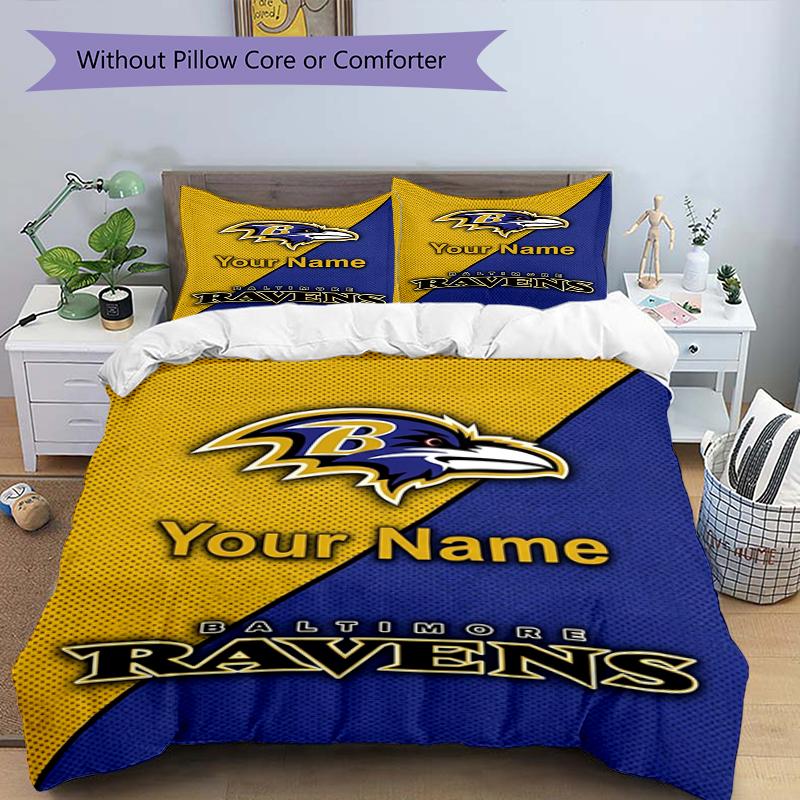 Ravens Fan Gear Custom Name Text Print 1Pc Bedding Set Duvet Cover With Two Pillowcases Soft Bed Linen For Household Bedroom
