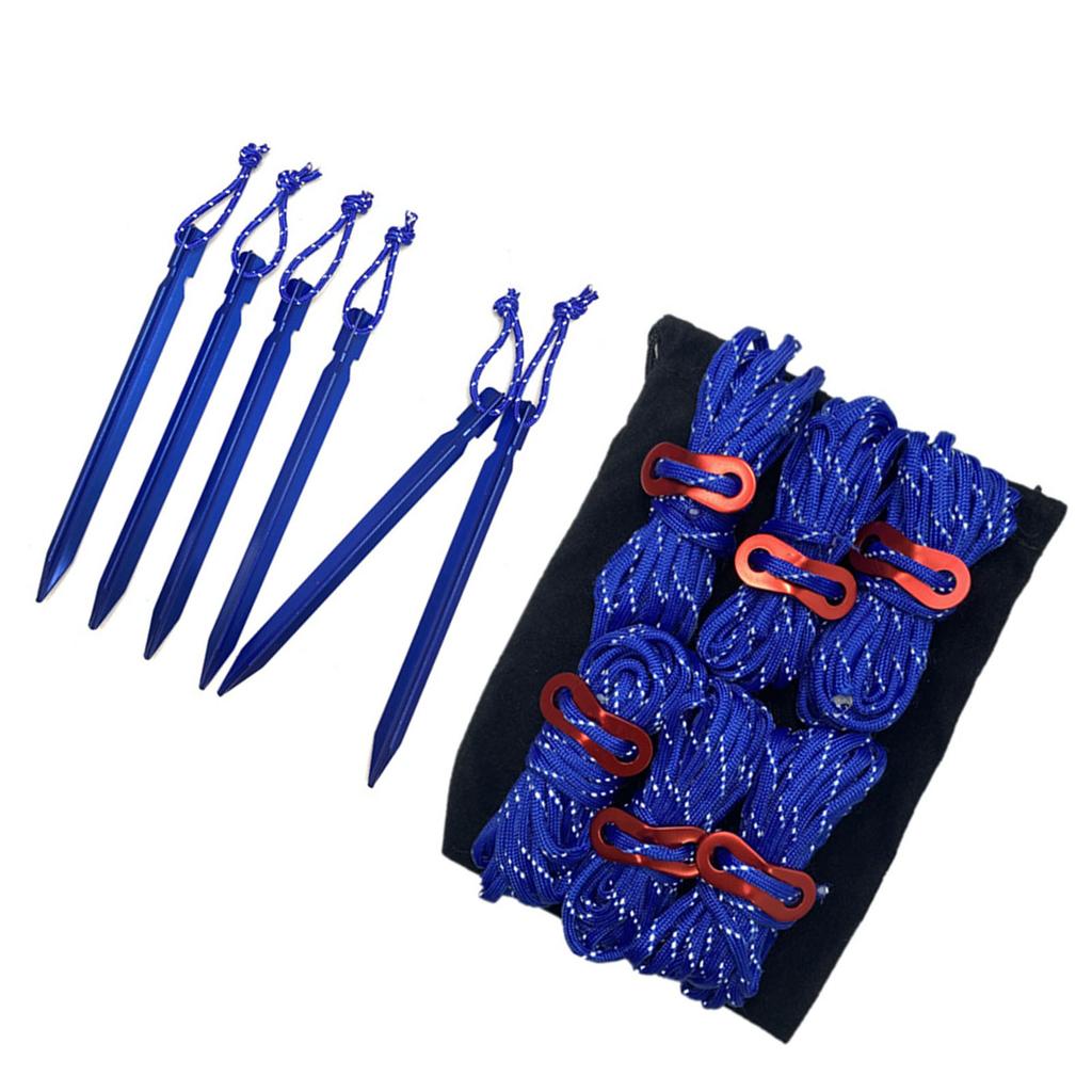 Corda de Barraca Fivelas de Estaca Cordas Refletivas Conjunto com Bolsa de Armazenamento para Acampamento ao Ar Livre Azul