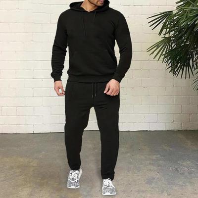 2Pcs/Set Men Autumn Winter Outfit Hooded Drawstring Long Sleeve Sweatshirt Elastic Waist