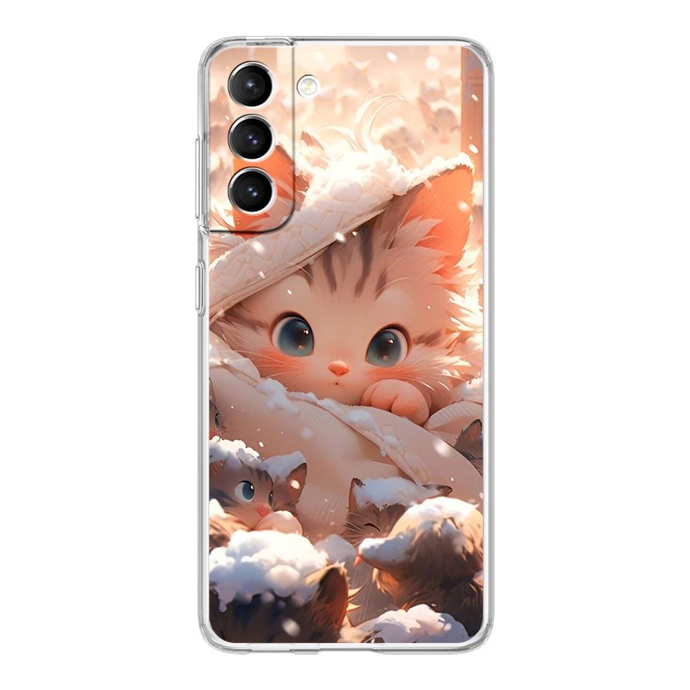 Phone Case For Samsung Galaxy S24 Plus S23 S22 S21 S20 FE Ultra 5G S10 S10E S9 Soft Clear Cover Cartoon Lovely Cat Art Fashion