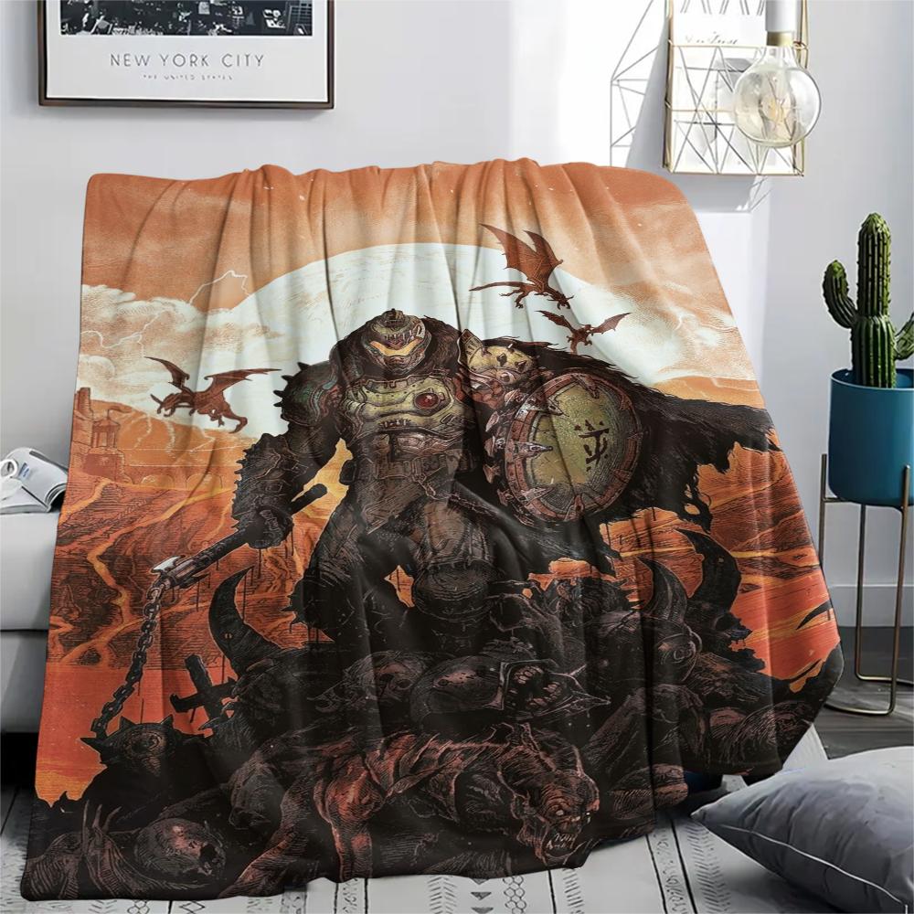 1PC DOOM The Dark Ages Print Flannel Blanket, High quality Comfortable for All Seasons, Home Decor, Warmth and Comfort, Perfect for Christmas Gifts