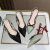 Fuxing - Tacones altos de aguja con punta francesa y lazo para mujer: elegantes sandalias de punta cerrada para el verano