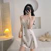 Live 1011 New Women's Summer Ice Silk Suspender Nightdress Thin Pajamas Sexy Color Butterfly Nightgown Two-piece Set