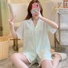 Summer cotton silk pajamas women's thin short-sleeved cardigan cute bow can be worn outside artificial cotton loungewear set