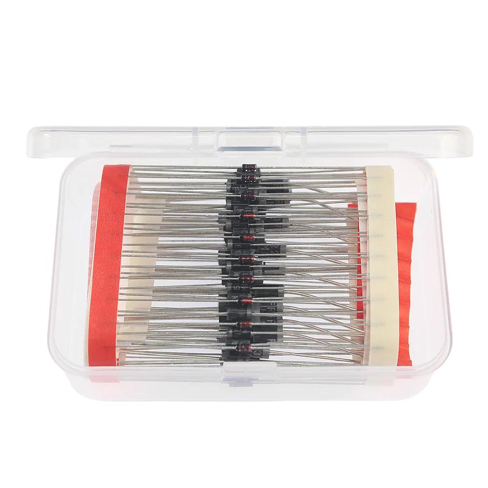 100 Stück/Set 8 Werte Gleichrichterdioden-Kit 1N4148 1N4007 1N5819 1N5399 1N5408 1N5822 FR107 FR207 Elektronische Schnelle Schaltdioden