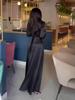 European Spring 2024 V-Neck Lace-Up Long Sleeve Dress with Waist-Cinch