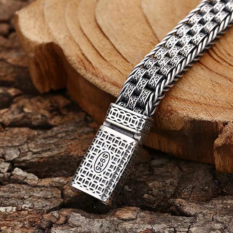 Papas Herrenarmband für Reichtum und Wohlstand, Gewebtes Tang-Gras-Muster, Dicker Stil, Trendy für Herren, Imitation Thailändisches Silber, Retro, Mächtig und Alt