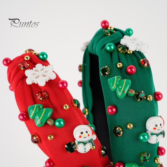 Vánoční čelenka Dámská čelenka s mini kamínky na vánoční stromeček Lehká slavnostní čelenka do vlasů pro večírky