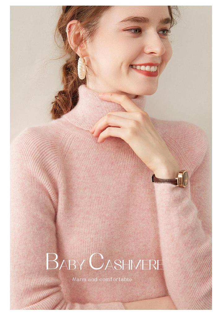 Women's Slim Fit Cashmere High Neck Ribbed Sweater – Warm Knit Base Layer Pullover