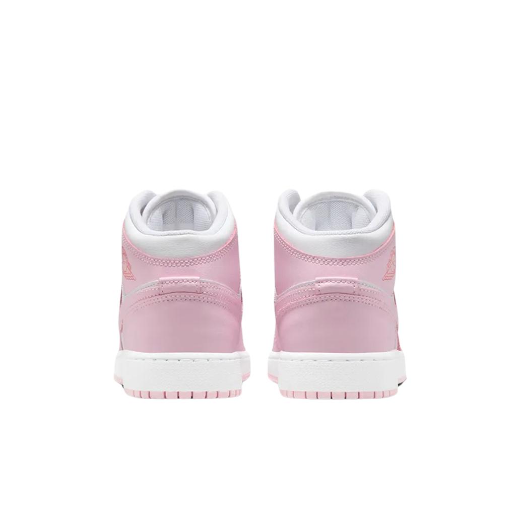 Air Jordan 1 Mid GS Pink Foam Fire Red Kids Sneakers White DQ8423-608