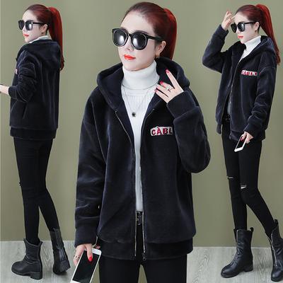 Übergröße Lammfelljacke mit Kapuze Persönlichkeit Damen Verdicktes Fleece Freizeit-Top Modisches Herbst-Winter-Sweatshirt