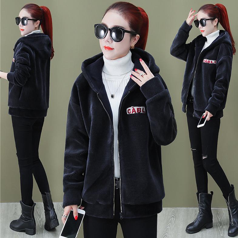 

Plus Size Lamb Velvet Jacket with Hood Personality Women s Thickened Fleece Casual Top Fashionable Autumn Winter Sweatshirt XXXXXL