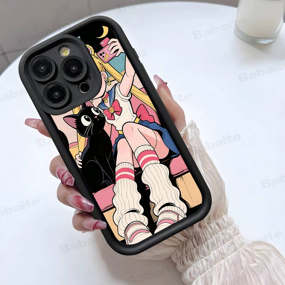 Popular Anime Girl S-Sailor Moon For iPhone 17 Pro Max 16 15 14 13 12 11 Plus Black Soft Phone Cover