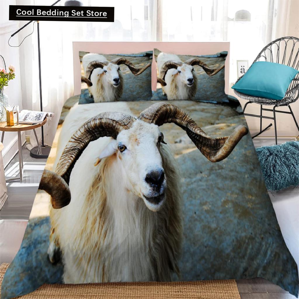 Funny Sheep King Queen Bedding Set Kids Farm Animal Duvet Cover White Little Lamb Comforter Cover 2/3pcs Polyester Quilt Cover