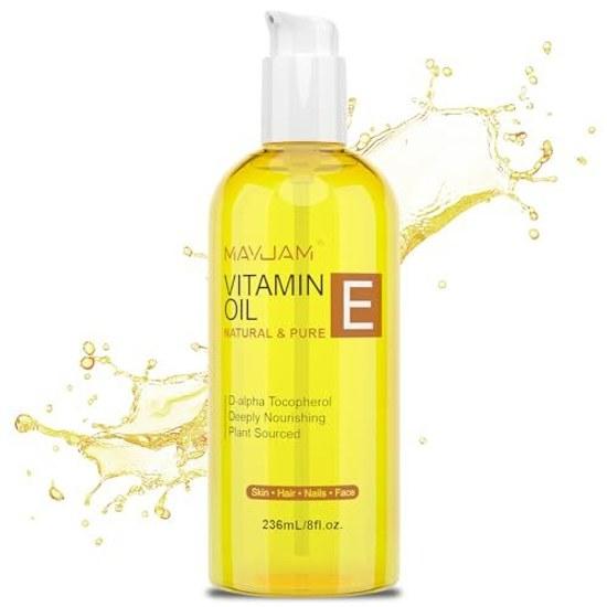 MAYJAM Organic Vitamin E Oil 50000 IU 236 ml Dryness Shine Firmness Face Hair Nails Scalp Body Massage Skincare