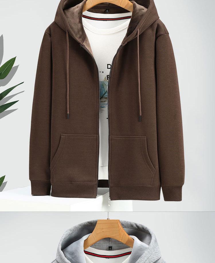Men's Plus Size Fleece-Lined Zipper Hoodie - Thick, Loose Fit for Autumn and Winter
