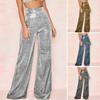 Shiny Wide Leg Trousers Women Daily Wear High Waist Loose Straight Pants Solid Color Comfortable Temperament Fashion Spring Autumn