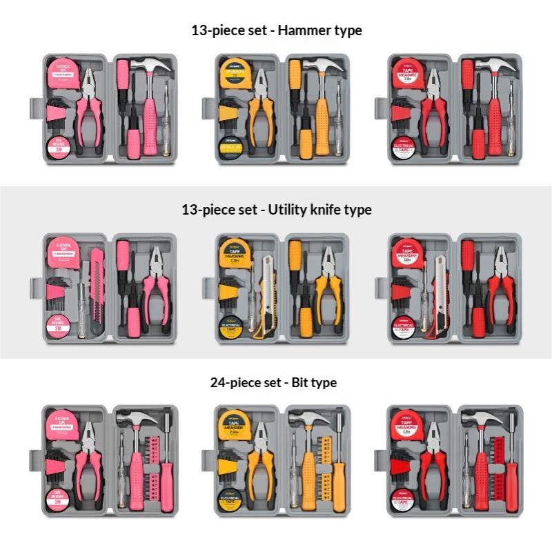 13/24Pcs Diy Tool Kit For Women Mini Home Toolbox Set With Hammer Pliers Wrench Screwdriver Basic Starter Tools