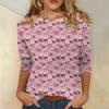Women's Fashionable Casual Three-Quarter Sleeve Christmas Print Round Neck Top