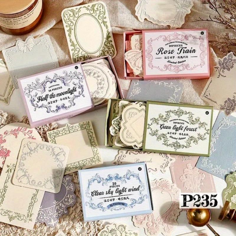 30 Blatt/Set Vintage Letterpress Geprägtes Spezialdruckpapier Dickes Notizblock Dekoratives Papier, Spitze Schleife innen, Minimalistisches Tagebuch Materialpapier