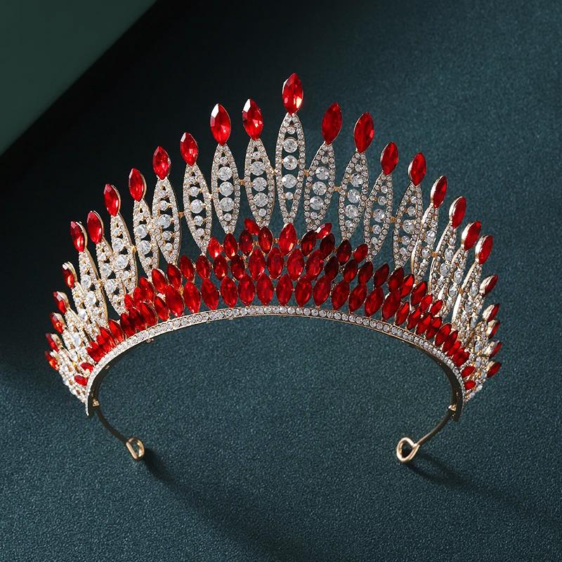 

Baroque Gold Color Red Crystal Tiaras And Crowns Rhinestone Bridal Diadem Crown Tiara For Women Wedding Hair Accessories Jewelry