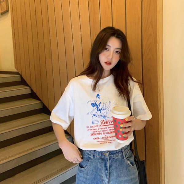 Spring and summer Korean version loose retro Hong Kong style chic strange taste top body shirt ins trendy super fire short-sleeved t-shirt women