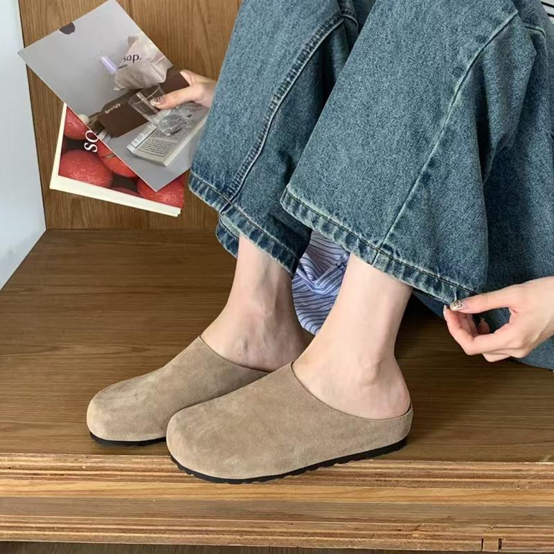 Fashion SUOJIALUN 2025 Autumn Women Flat Heel Mules Shoes Fashion Genuine Leather Round Toe Slip On Slipper Soft Casual Sandal Slides Sh