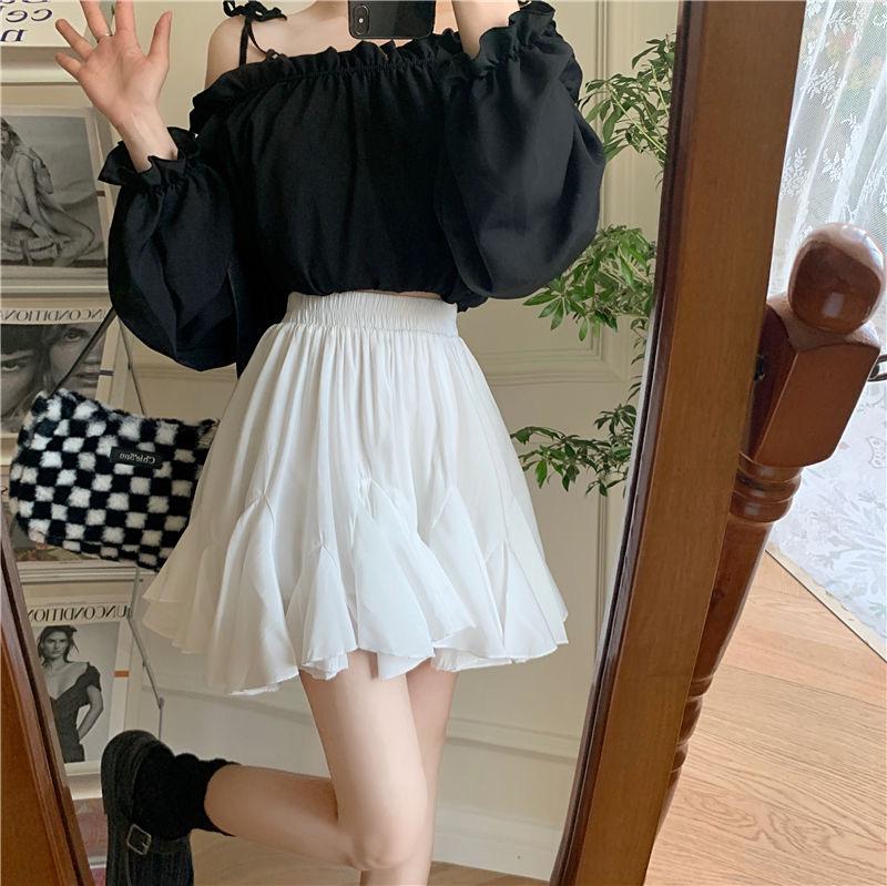 Women Skirts Summer Solid A-line Ball Gown Y2K Skirt Versatile Casual Sweet Preppy Style Mini Skirt Female