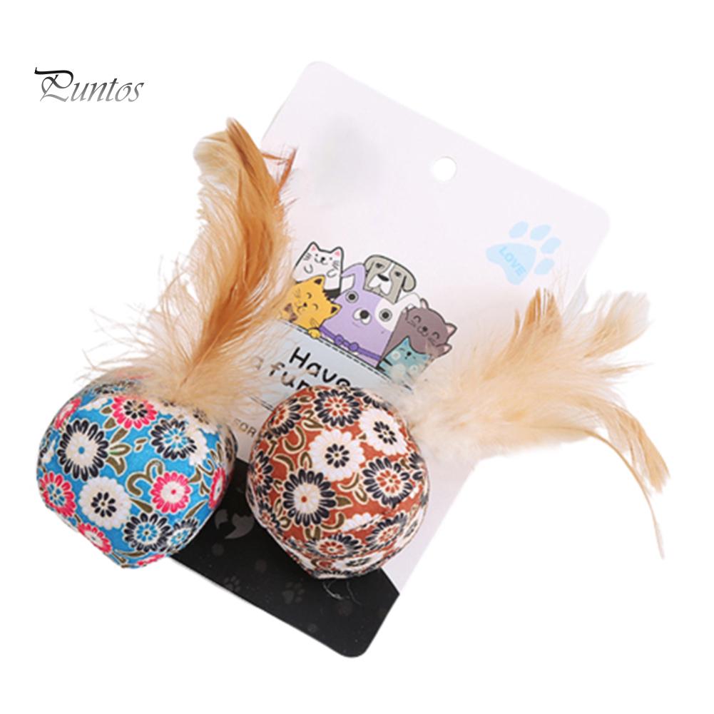 Puntos Pet 2Pcs Cat Kitten Feather Cloth Line Tube Balls Bite-resistant Scratch Toys