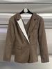 Women's Spring 2026 Slim Fit Brown Color-Block Suit Jacket - Professional & Stylish