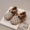 Kids Flat Shoes Non-slip Polka Dots Girls Leather Shoes Round Toes Hook&loop 2025 New Children Casual Shoes Dirt-proof Soft Sole