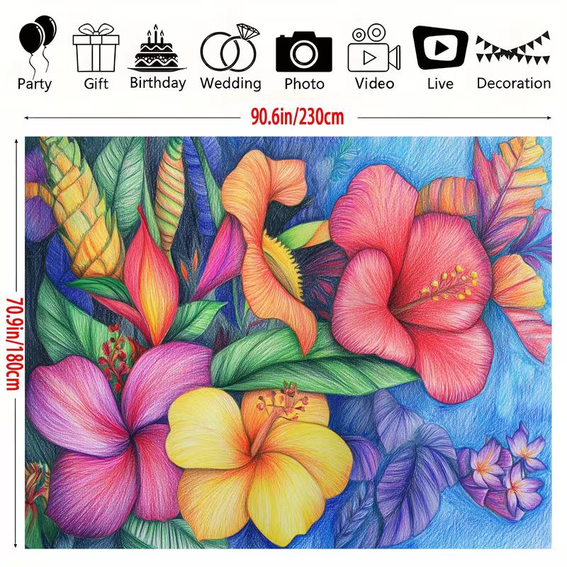 2D Tropical Floral Art Backdrop Colorful Hibiscus Flower Party Photography Banner